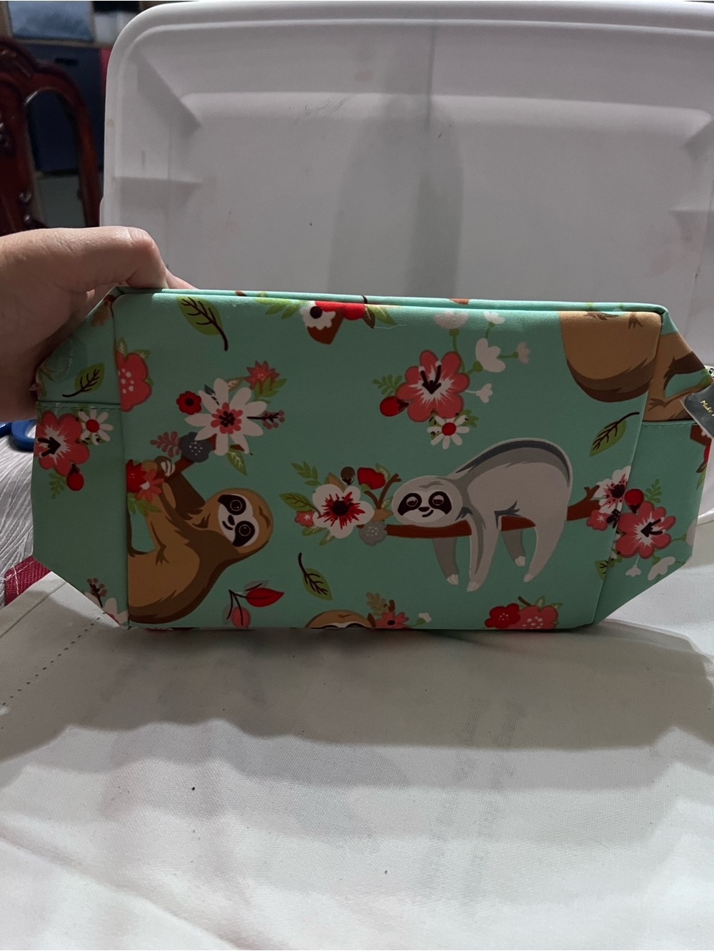 NGIL Sloth Floral Cosmetic Bag Makeup Travel Toiletry Case NWT Mint Blue Cute